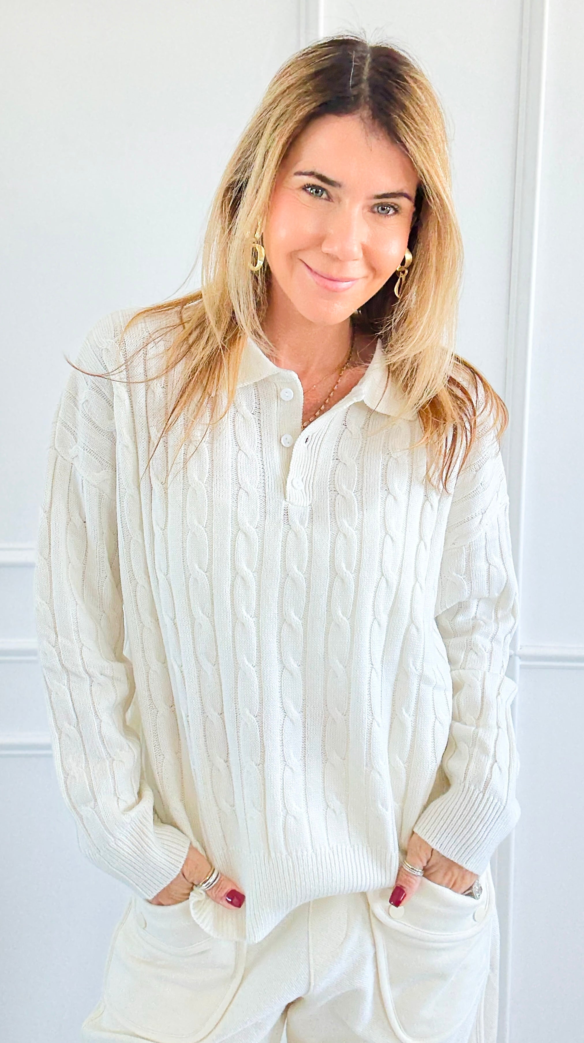 Cozy Cable Knit Sweater-Off White-140 Sweaters-V SKY-Coastal Bloom Boutique, find the trendiest versions of the popular styles and looks Located in Indialantic, FL