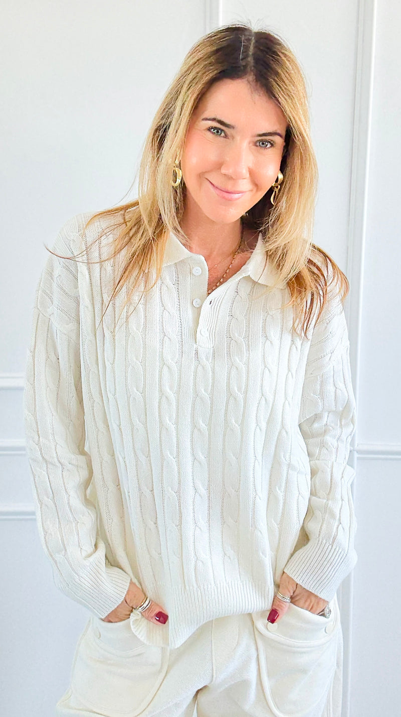 Cozy Cable Knit Sweater-Off White-140 Sweaters-V SKY-Coastal Bloom Boutique, find the trendiest versions of the popular styles and looks Located in Indialantic, FL