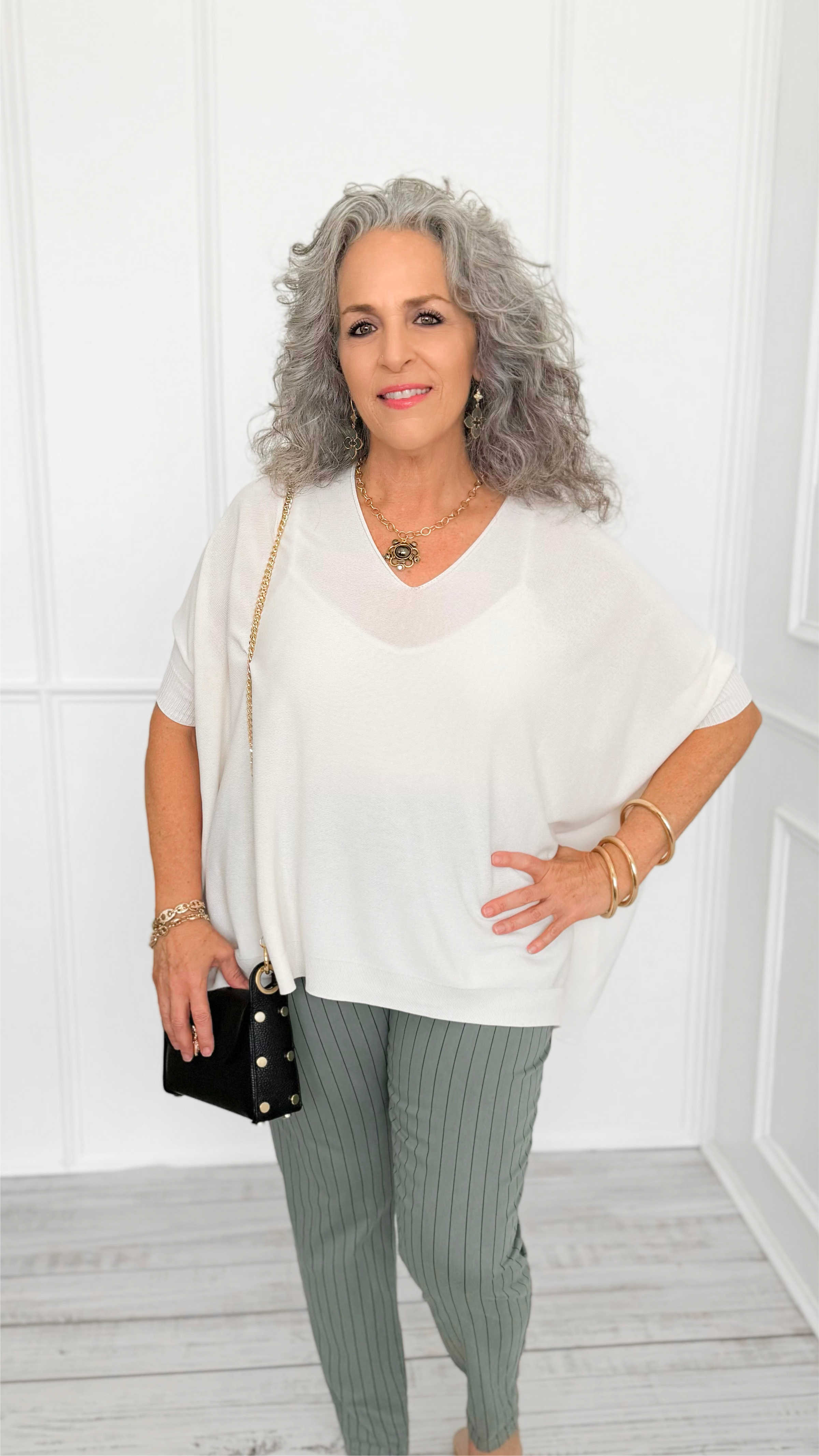 Relaxed Ease V-Neck Italian Top- Off White-110 short Sleeve Top-PROFITER-Coastal Bloom Boutique, find the trendiest versions of the popular styles and looks Located in Indialantic, FL