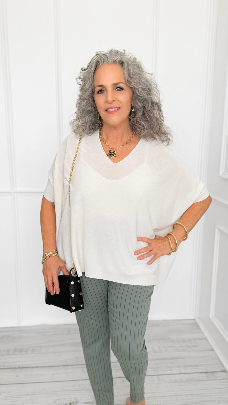 Relaxed Ease V-Neck Italian Top- Off White-110 short Sleeve Top-PROFITER-Coastal Bloom Boutique, find the trendiest versions of the popular styles and looks Located in Indialantic, FL