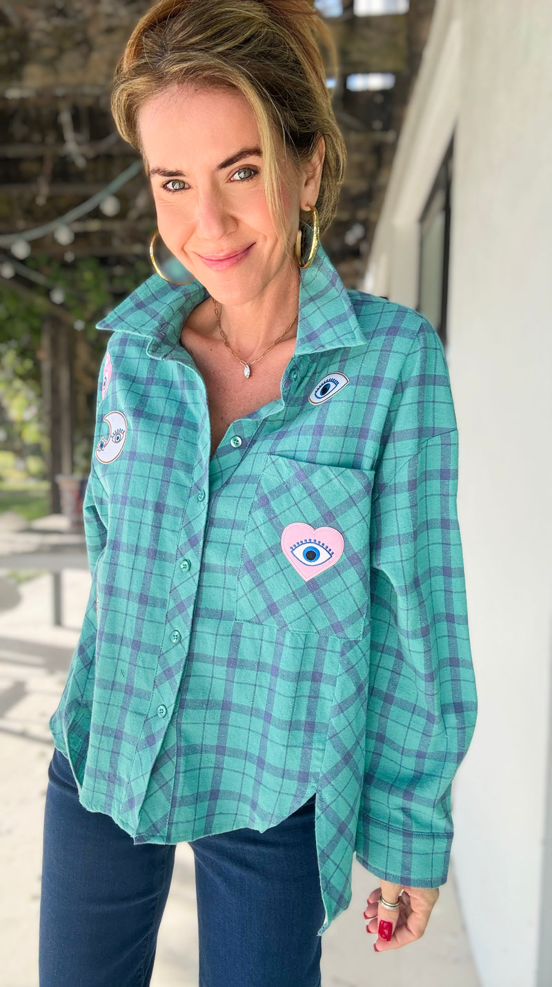 CB Custom - Cosmic Plaid Dream Button-Down Top-130 Long Sleeve Tops-Jodifl / Holly-Coastal Bloom Boutique, find the trendiest versions of the popular styles and looks Located in Indialantic, FL