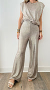 On The Town Foil Pants - Champagne-170 Bottoms-skies are blue-Coastal Bloom Boutique, find the trendiest versions of the popular styles and looks Located in Indialantic, FL