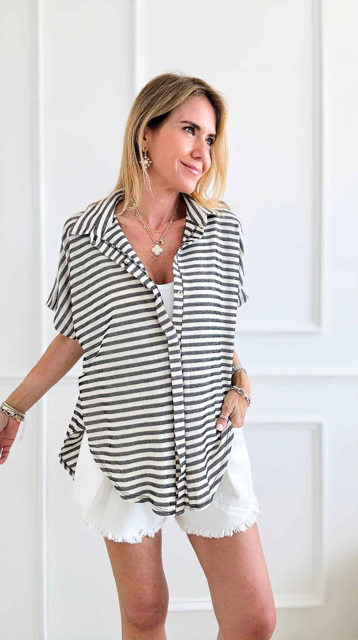 Sleeveless Stripe Hi-Low Shirt Top-100 Sleeveless Tops-BucketList-Coastal Bloom Boutique, find the trendiest versions of the popular styles and looks Located in Indialantic, FL