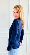 The Charlie Crew Neck Top - Navy-130 Long Sleeve Tops-EC COLLECTION INC-Coastal Bloom Boutique, find the trendiest versions of the popular styles and looks Located in Indialantic, FL