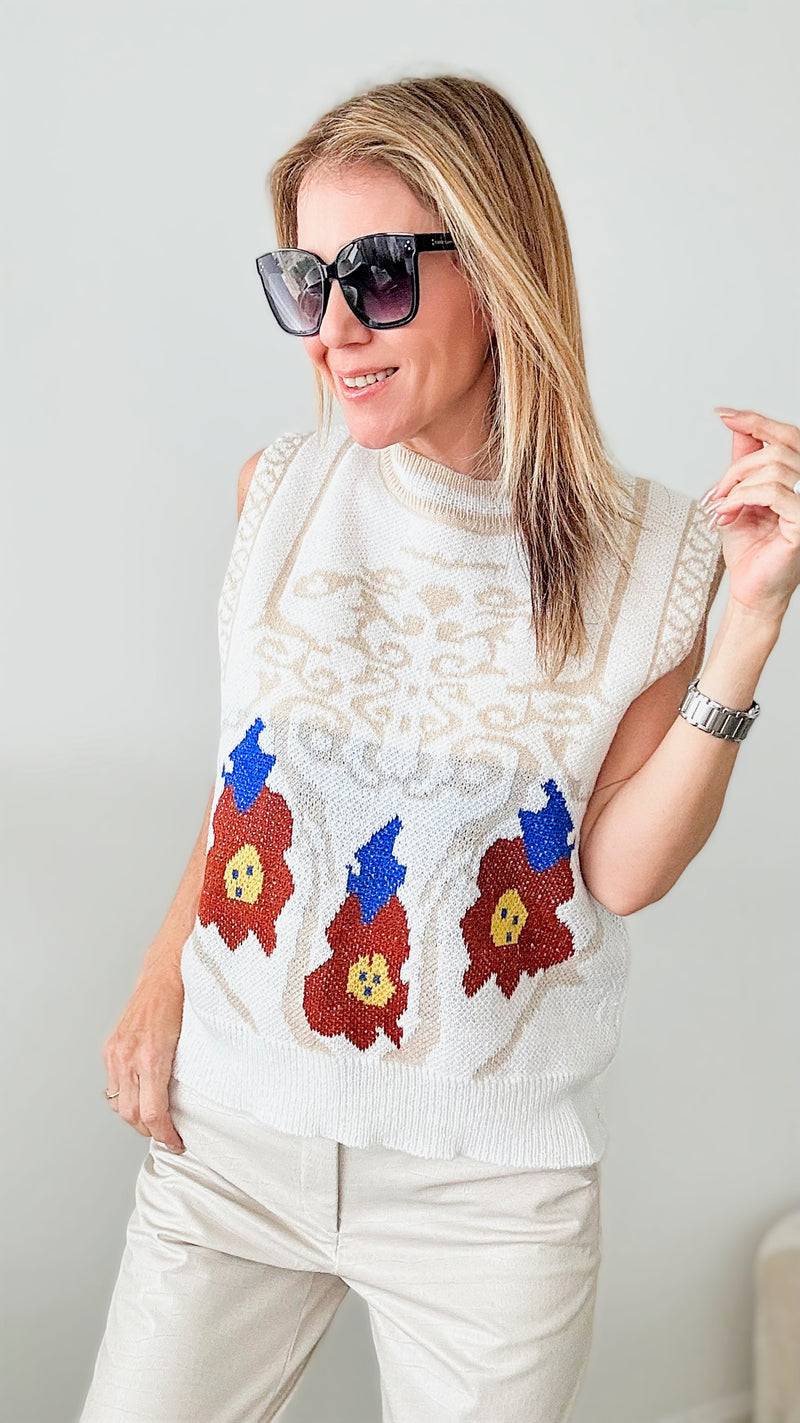 Folklore Floral Sweater Vest-00 Sleevless Tops-CBALY-Coastal Bloom Boutique, find the trendiest versions of the popular styles and looks Located in Indialantic, FL