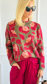 Blooming Elegance Knit Sweater - Olive-140 Sweaters-JODIFL-Coastal Bloom Boutique, find the trendiest versions of the popular styles and looks Located in Indialantic, FL