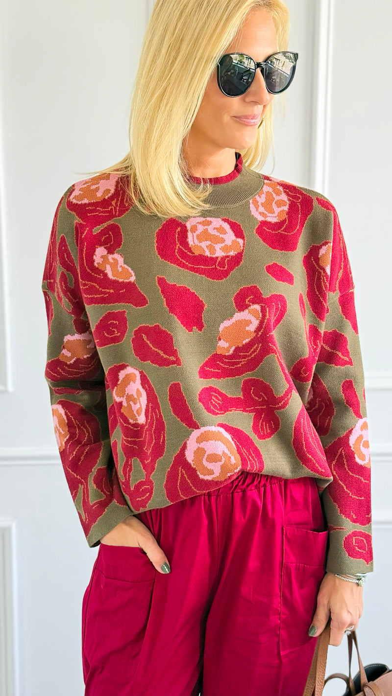 Blooming Elegance Knit Sweater - Olive-140 Sweaters-JODIFL-Coastal Bloom Boutique, find the trendiest versions of the popular styles and looks Located in Indialantic, FL