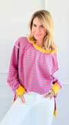 Sunny Stripes Relaxed Sweater-140 Sweaters-White Birch-Coastal Bloom Boutique, find the trendiest versions of the popular styles and looks Located in Indialantic, FL