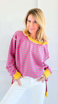 Sunny Stripes Relaxed Sweatshirt-140 Sweaters-White Birch-Coastal Bloom Boutique, find the trendiest versions of the popular styles and looks Located in Indialantic, FL