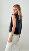 Mineral Washed Rhinestone Tank- Charcoal-100 Sleeveless Tops-Blue B-Coastal Bloom Boutique, find the trendiest versions of the popular styles and looks Located in Indialantic, FL