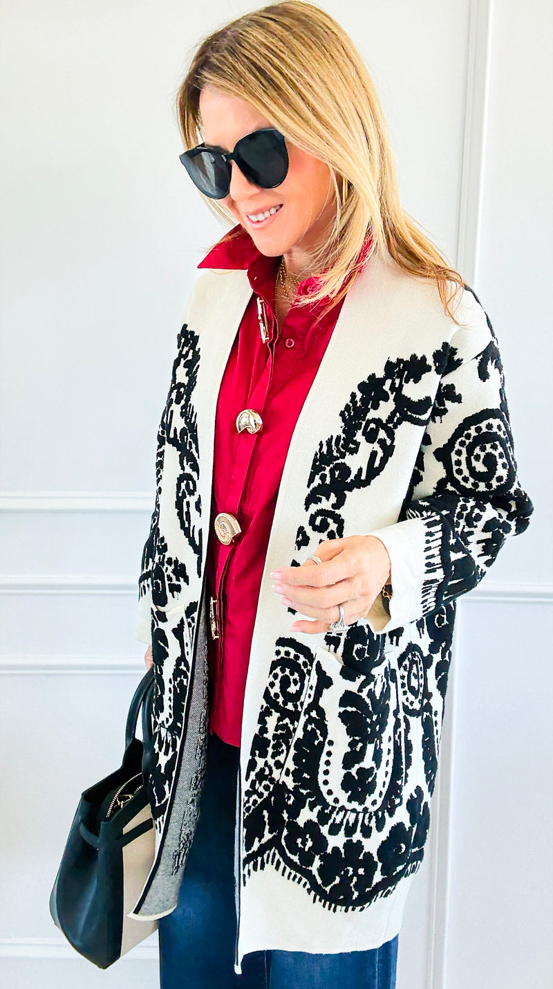 Jacquard Cardigan-150 Cardigans/Layers-Z STUDIO-Coastal Bloom Boutique, find the trendiest versions of the popular styles and looks Located in Indialantic, FL