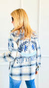 Frosted Plaid Varsity Shacket-160 Jackets-SMOKE RISE RED-Coastal Bloom Boutique, find the trendiest versions of the popular styles and looks Located in Indialantic, FL