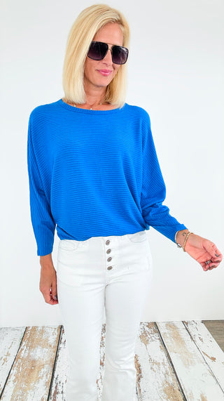 Everyday Essentials Ribbed Tee - Blue-130 Long Sleeve Tops-Zenana-Coastal Bloom Boutique, find the trendiest versions of the popular styles and looks Located in Indialantic, FL