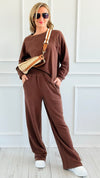 Relax Mode Long Sleeve Slub Knit Set - Brown-210 Loungewear/Sets-Zenana-Coastal Bloom Boutique, find the trendiest versions of the popular styles and looks Located in Indialantic, FL