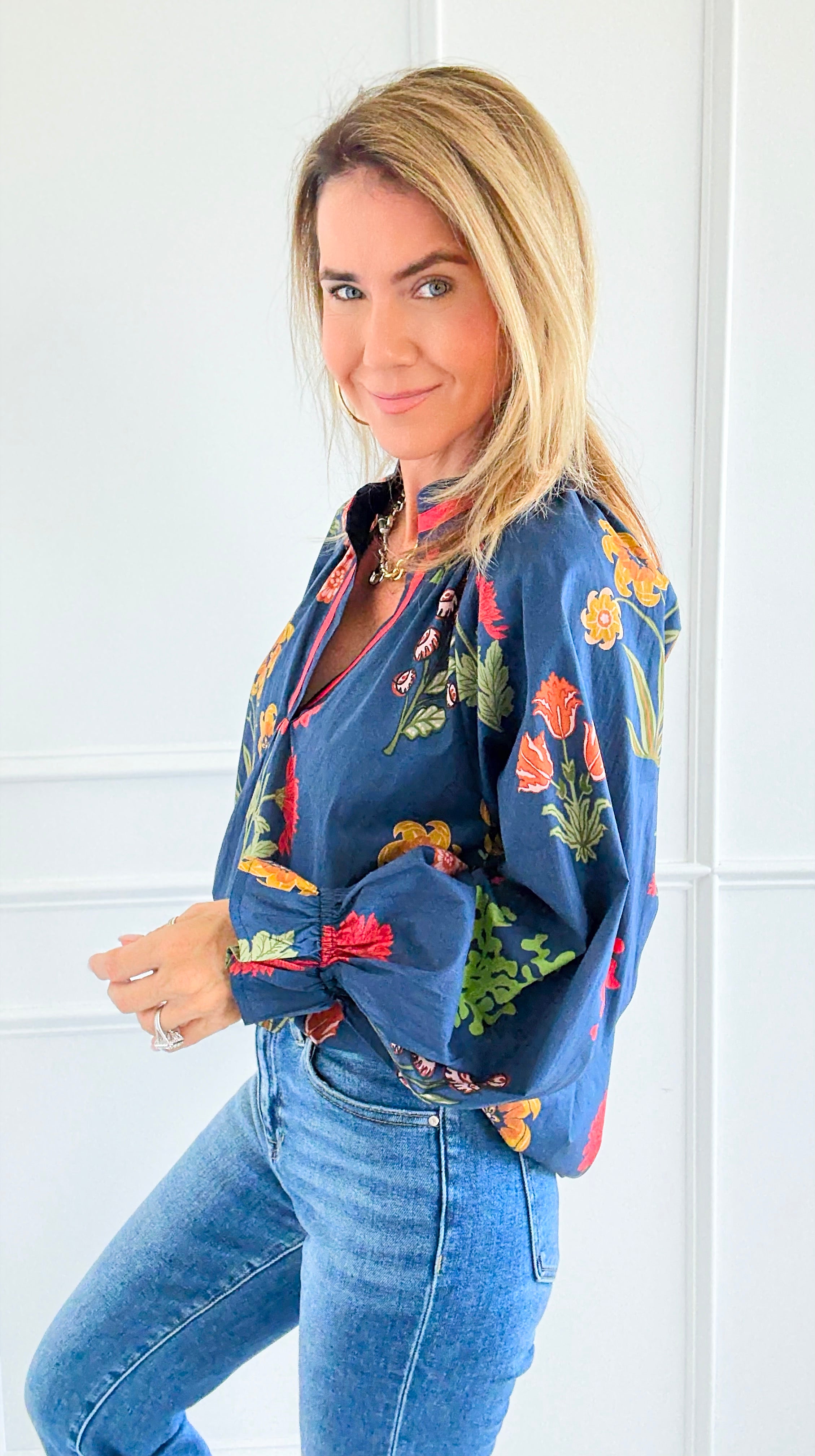 Floral Poetry Woven Top-110 Long Sleeve Tops-Umgee-Coastal Bloom Boutique, find the trendiest versions of the popular styles and looks Located in Indialantic, FL