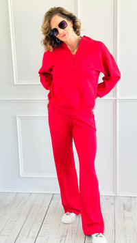 Scuba Luxe Zip Top & Pant Set-True Red-210 Loungewear/Sets-RAE MODE-Coastal Bloom Boutique, find the trendiest versions of the popular styles and looks Located in Indialantic, FL