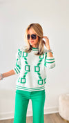 Varsity Crew Neck Sweater - White-130 Long Sleeve Tops-Fancy Dream-Coastal Bloom Boutique, find the trendiest versions of the popular styles and looks Located in Indialantic, FL
