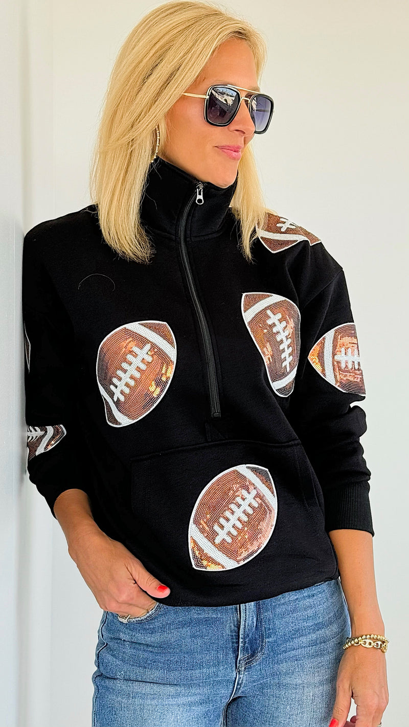 Football Half Zip Sweatshirt-130 Long Sleeve Tops-Jess Lea-Coastal Bloom Boutique, find the trendiest versions of the popular styles and looks Located in Indialantic, FL