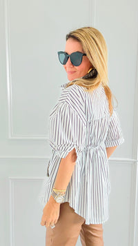 Run Wild Button-Up Blouse- Stripe-110 Short Sleeve Tops-7Mango7-Coastal Bloom Boutique, find the trendiest versions of the popular styles and looks Located in Indialantic, FL