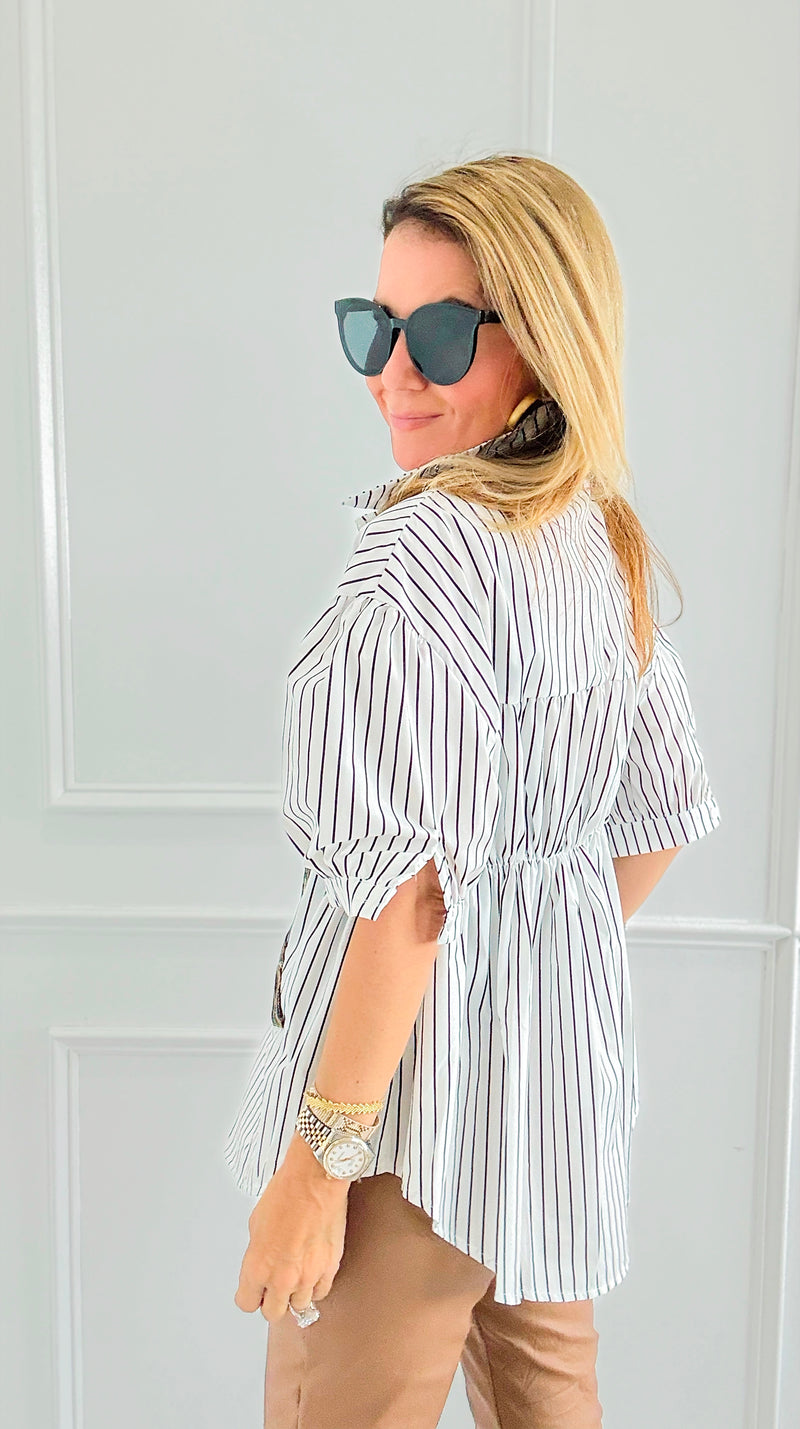 Run Wild Button-Up Blouse- Stripe-110 Short Sleeve Tops-7Mango7-Coastal Bloom Boutique, find the trendiest versions of the popular styles and looks Located in Indialantic, FL