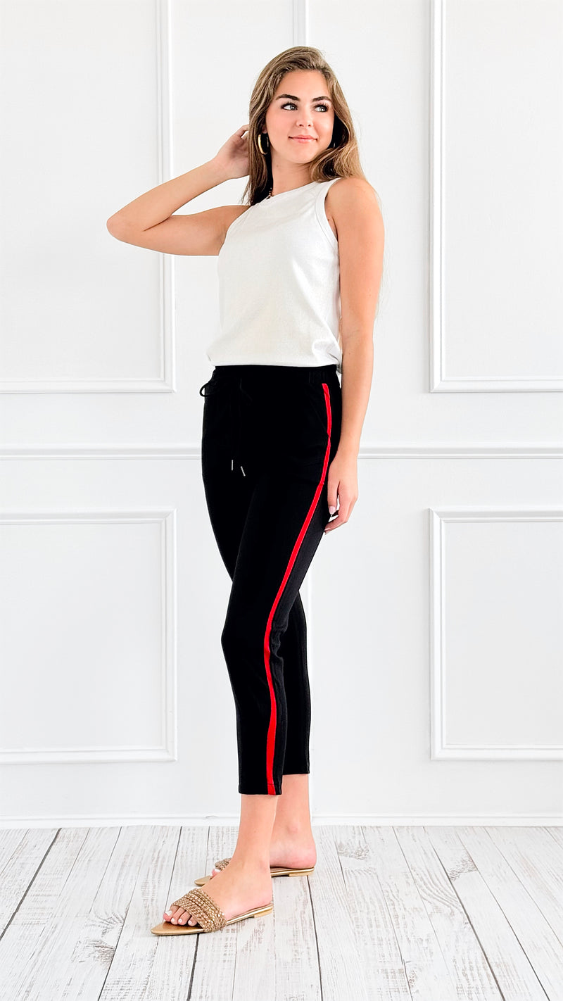 Urban Stripe Italian Joggers-180 Joggers-VENTI6 OUTLET-Coastal Bloom Boutique, find the trendiest versions of the popular styles and looks Located in Indialantic, FL