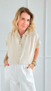Laguna Shimmer Top - Oatmeal-110 Short Sleeve Tops-Jodifl-Coastal Bloom Boutique, find the trendiest versions of the popular styles and looks Located in Indialantic, FL
