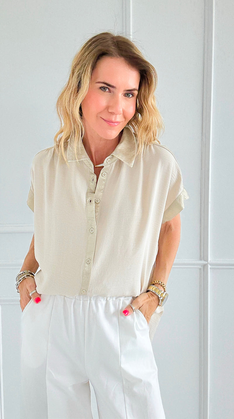 Laguna Shimmer Top - Oatmeal-110 Short Sleeve Tops-Jodifl-Coastal Bloom Boutique, find the trendiest versions of the popular styles and looks Located in Indialantic, FL