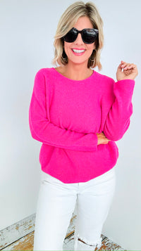 Timeless Comfort Italian Pullover- Fuchsia-130 Long Sleeve Tops-Italianissimo-Coastal Bloom Boutique, find the trendiest versions of the popular styles and looks Located in Indialantic, FL