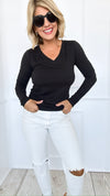 V-Neck Anniston Microfiber Tee - Black-130 Long Sleeve Tops-Zenana-Coastal Bloom Boutique, find the trendiest versions of the popular styles and looks Located in Indialantic, FL