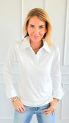 The Frankie Button Down Top - White-130 Long Sleeve Tops-EC COLLECTION INC-Coastal Bloom Boutique, find the trendiest versions of the popular styles and looks Located in Indialantic, FL