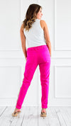 Italian Checkered Trim Jogger - Fuchsia-170 Bottoms-Venti6 Outlet-Coastal Bloom Boutique, find the trendiest versions of the popular styles and looks Located in Indialantic, FL