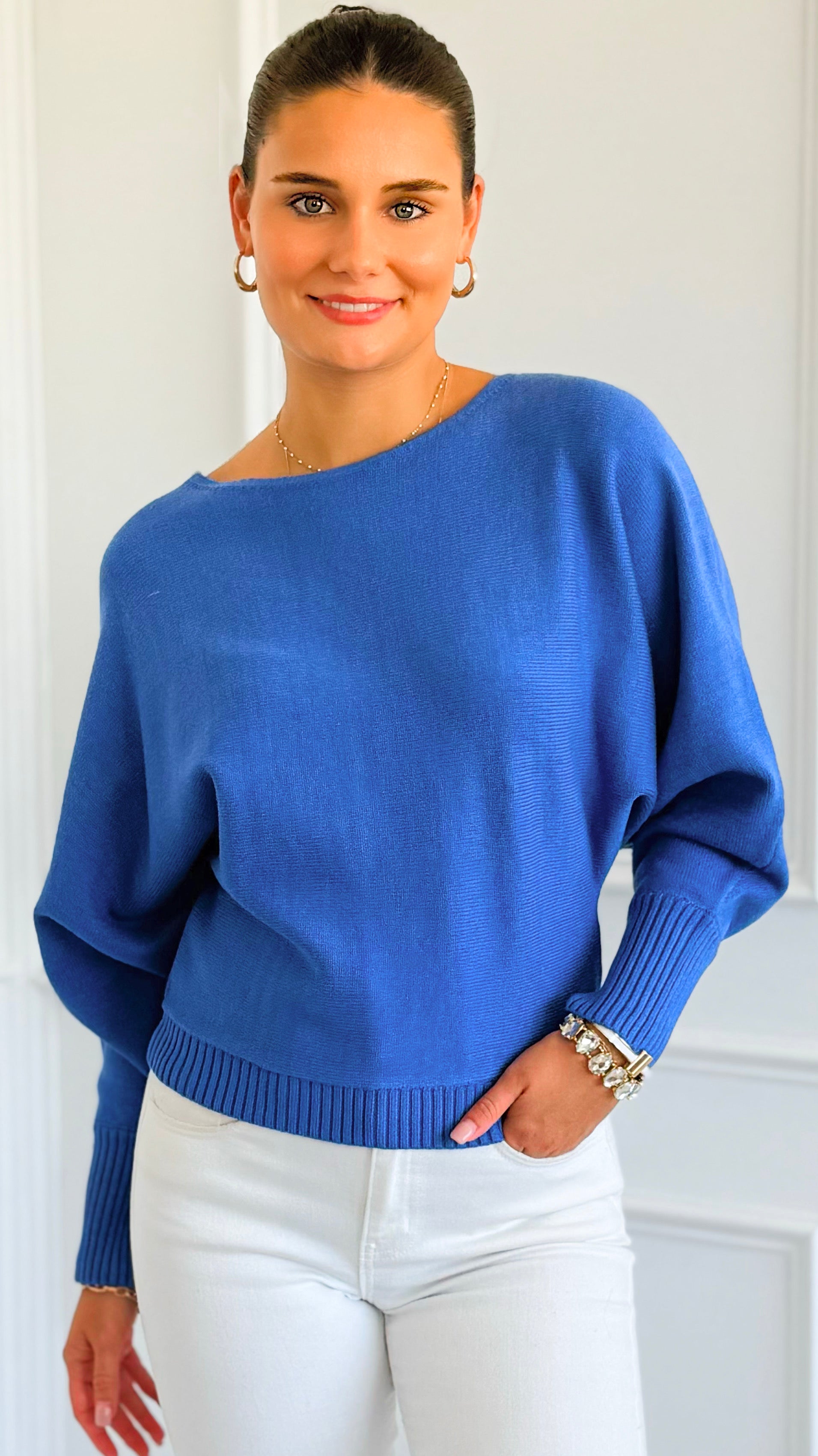 Sunday Muse Dolman Knit Sweater - Cobalt Blue-140 Sweaters-she + sky-Coastal Bloom Boutique, find the trendiest versions of the popular styles and looks Located in Indialantic, FL