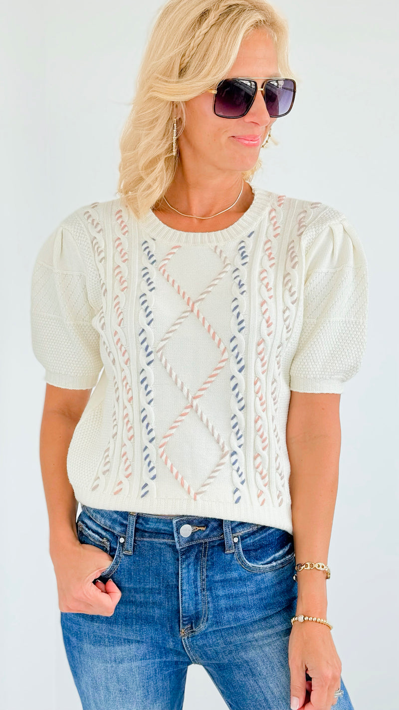 Multi Cable Stitch Knit Top-140 Sweaters-Anniewear-Coastal Bloom Boutique, find the trendiest versions of the popular styles and looks Located in Indialantic, FL