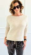 Wavy Lines Italian Pullover- Ecru-140 Sweaters-Aute-Coastal Bloom Boutique, find the trendiest versions of the popular styles and looks Located in Indialantic, FL