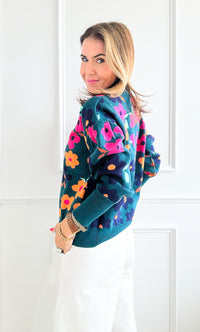 Floral Print Ribbed Knit Sweater-140 Sweaters-THML-Coastal Bloom Boutique, find the trendiest versions of the popular styles and looks Located in Indialantic, FL