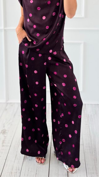 Draped Polka Dot Pant - Plum
