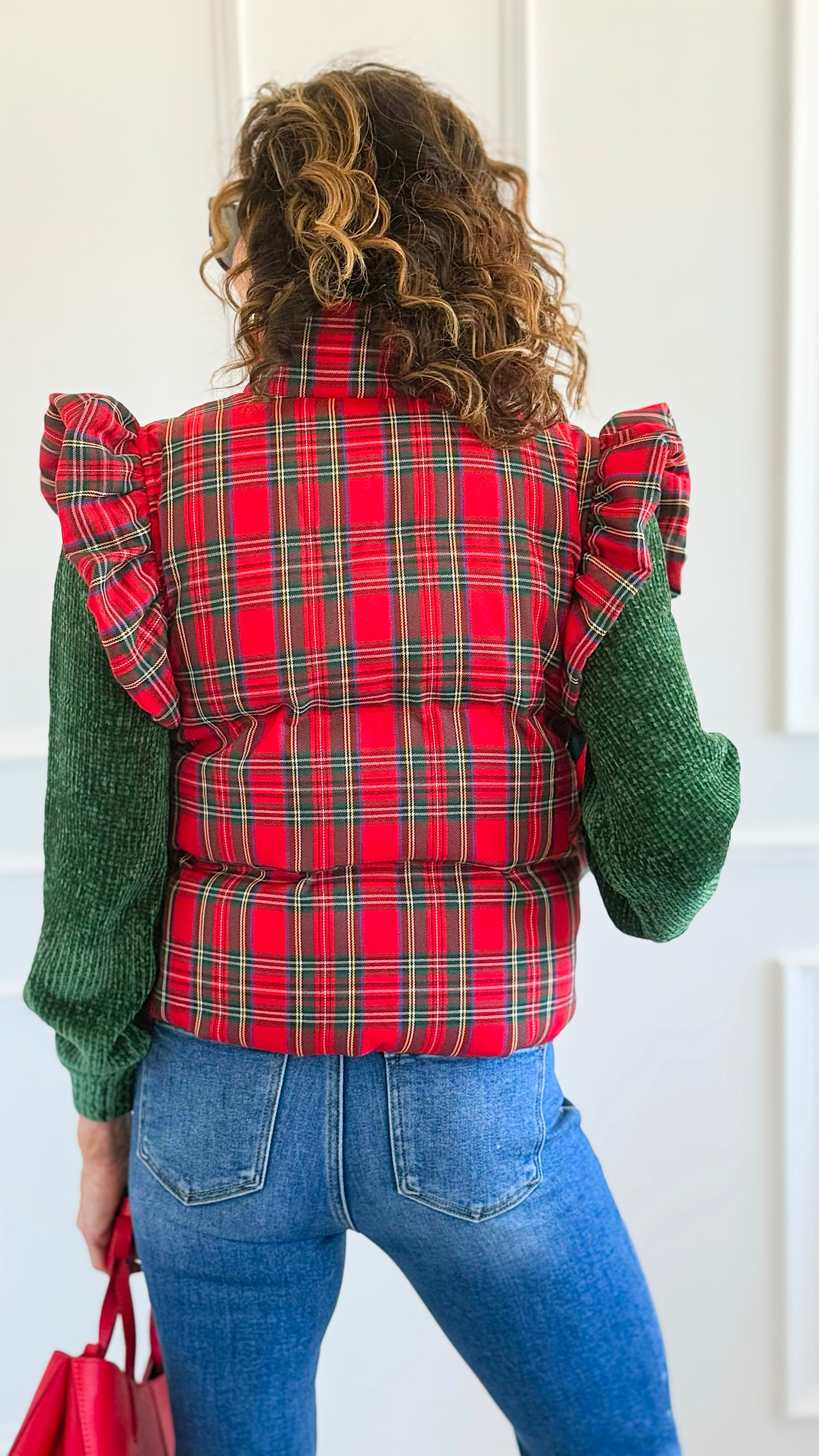 Chic Ruffled Plaid Vest-160 Jackets-JODIFL-Coastal Bloom Boutique, find the trendiest versions of the popular styles and looks Located in Indialantic, FL