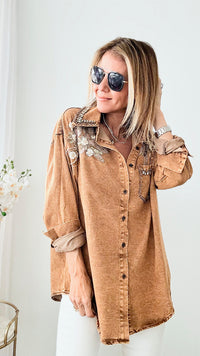 Decadently Daring Embellished Shacket-130 Long Sleeve Tops-JJ's Fairyland-Coastal Bloom Boutique, find the trendiest versions of the popular styles and looks Located in Indialantic, FL