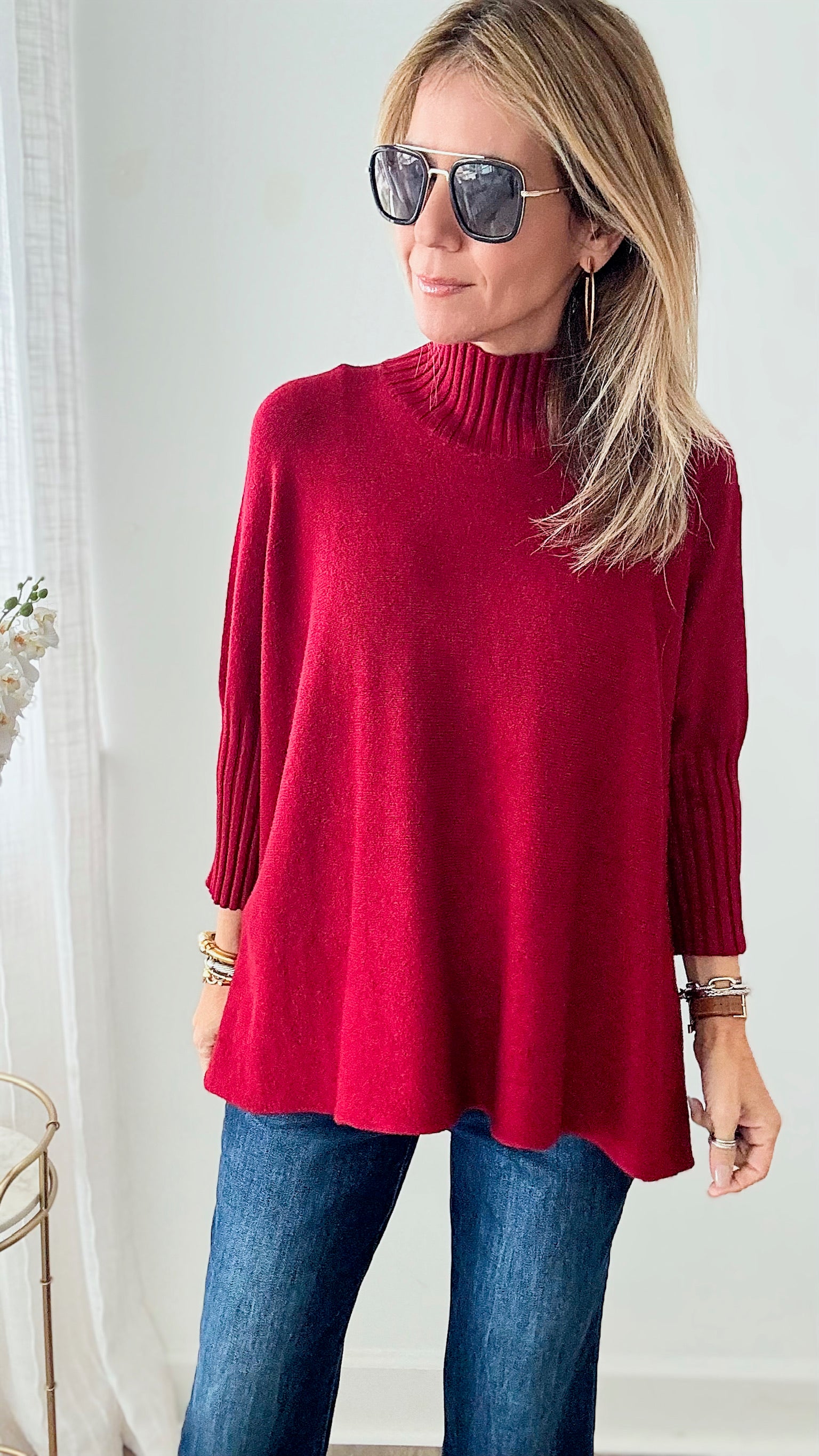 Break Free Relaxed Italian Sweater - Burgundy-140 Sweaters-Italianissimo-Coastal Bloom Boutique, find the trendiest versions of the popular styles and looks Located in Indialantic, FL