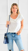 Everyday V-Neck Italian Top- White-110 short Sleeve Top-LY PARIS-Coastal Bloom Boutique, find the trendiest versions of the popular styles and looks Located in Indialantic, FL
