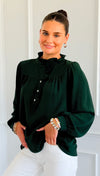 Victorian Muse Ruffle Top - Hunter Green-130 Long Sleeve Tops-JODIFL-Coastal Bloom Boutique, find the trendiest versions of the popular styles and looks Located in Indialantic, FL