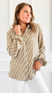 Chic Link Print Long Sleeve Top-130 Long Sleeve Tops-BucketList-Coastal Bloom Boutique, find the trendiest versions of the popular styles and looks Located in Indialantic, FL