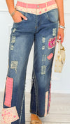 Distressed Patchwork Jeans-170 Bottoms-Blue Velvet-Coastal Bloom Boutique, find the trendiest versions of the popular styles and looks Located in Indialantic, FL