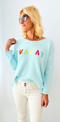 "Vacay" Lightweight Soft Sweater Top - Light Blue-140 Sweaters-MIRACLE-Coastal Bloom Boutique, find the trendiest versions of the popular styles and looks Located in Indialantic, FL