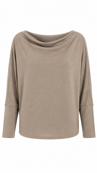 Ruched Sleeve Boat Neck Dolman Top - Ash Mocha
