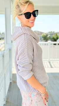 Flirt Alert Knit Foldover Sweater-110 Long Sleeve Tops-Umgee-Coastal Bloom Boutique, find the trendiest versions of the popular styles and looks Located in Indialantic, FL