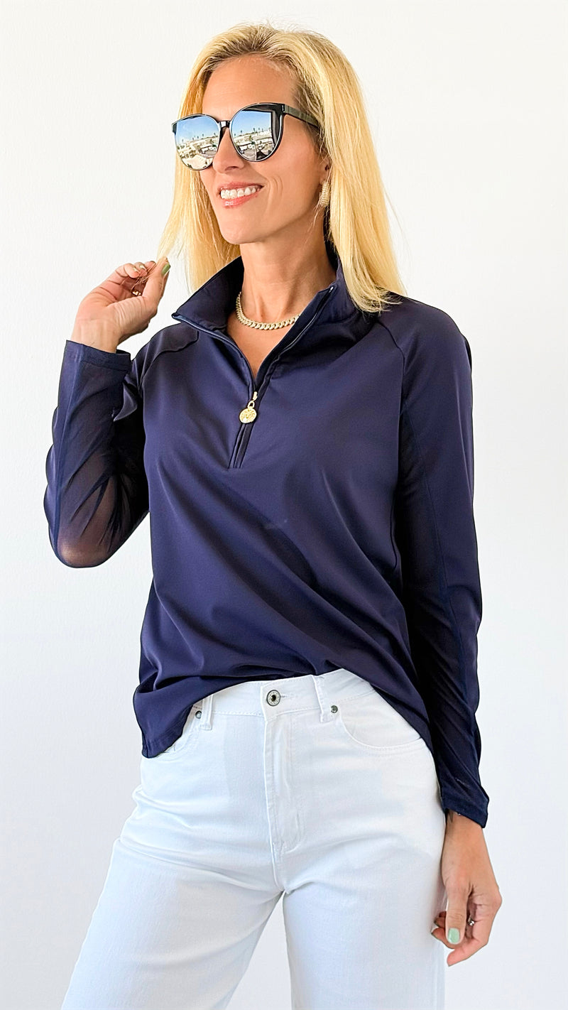 Effortlessly Active Zip-Up Top - Navy-130 Long Sleeve Tops-ARYEH-Coastal Bloom Boutique, find the trendiest versions of the popular styles and looks Located in Indialantic, FL