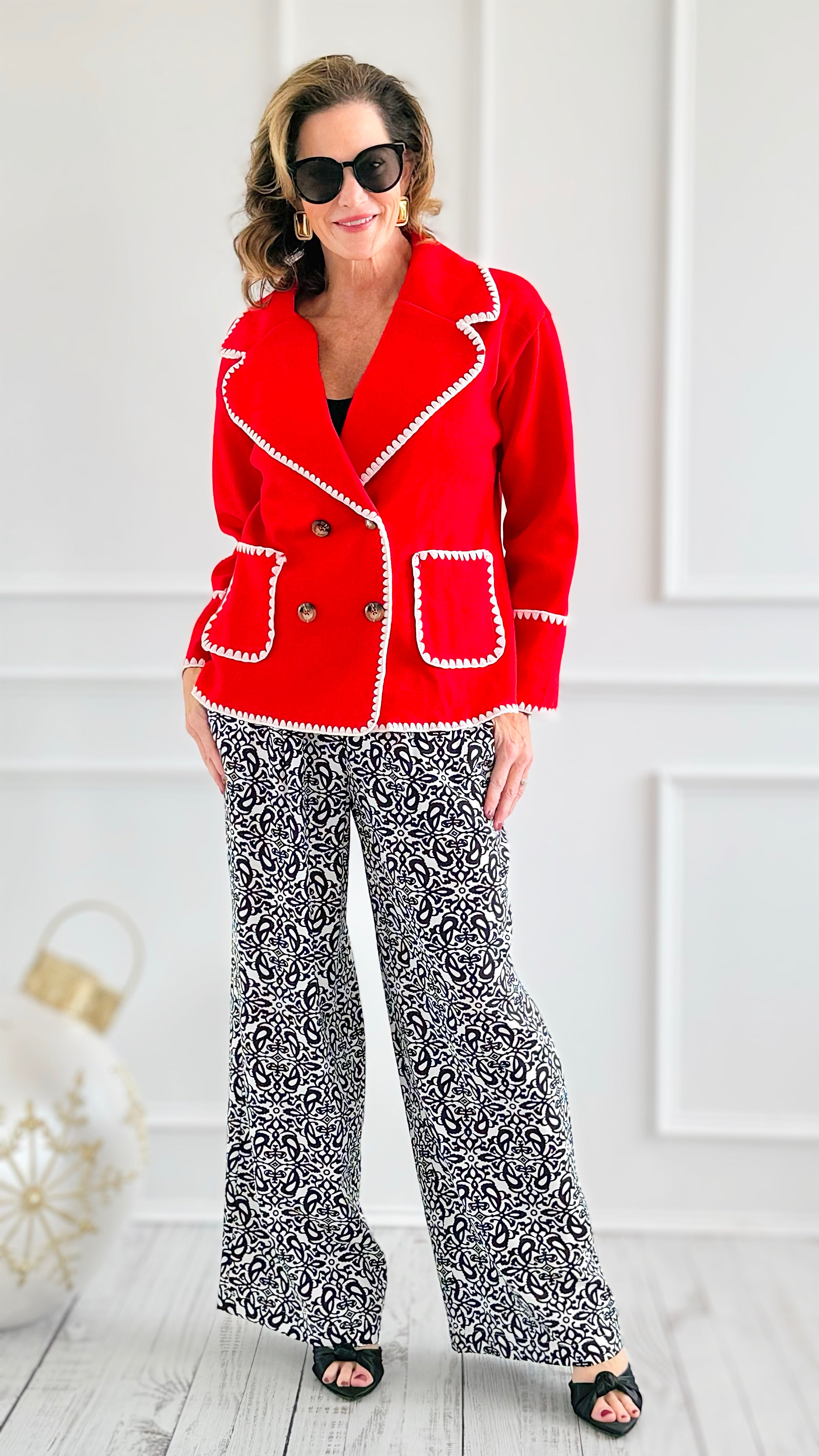 Blanket Stitch Elegance Jacket - Red-160 Jackets-IRIS-Coastal Bloom Boutique, find the trendiest versions of the popular styles and looks Located in Indialantic, FL