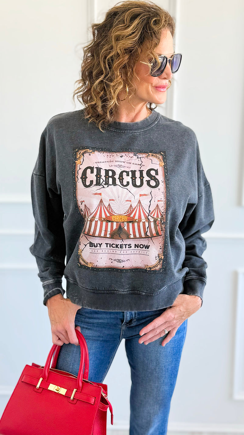 Pre Order - Showtime Circus Italian Sweatshirt-110 Long Sleeve Tops-FIRSTAGE-Coastal Bloom Boutique, find the trendiest versions of the popular styles and looks Located in Indialantic, FL