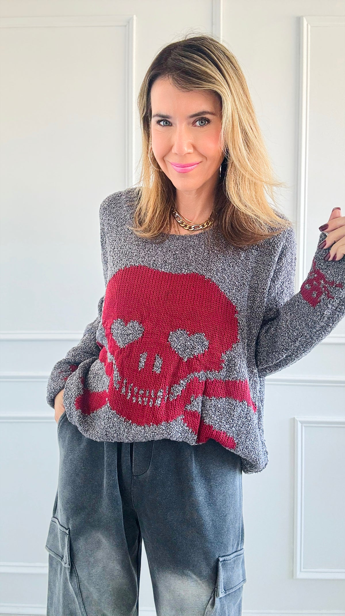 Death Becomes Her Knit Sweater-Dark Grey-140 Sweaters-Miracle-Coastal Bloom Boutique, find the trendiest versions of the popular styles and looks Located in Indialantic, FL